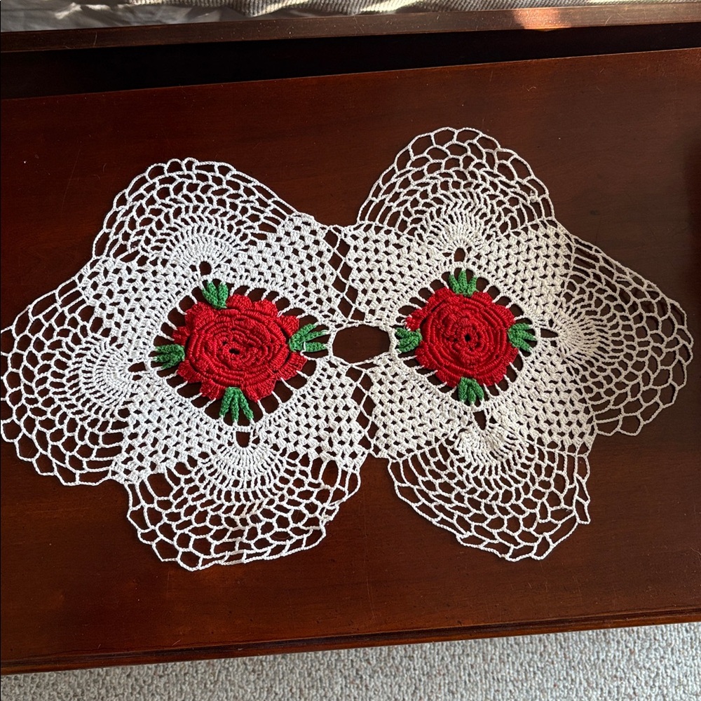 Vintage Red and Green Crochet Doily